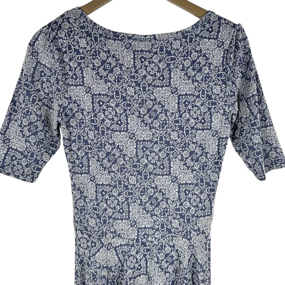| Lularoe | Blue White Floral Pattern Flowy Knee Length Sleeve Crew Neck Dress - Picture 6 of 11